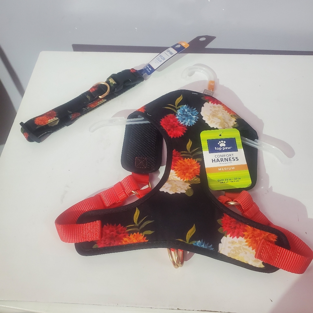 top paw floral dog harness and collar set size medium